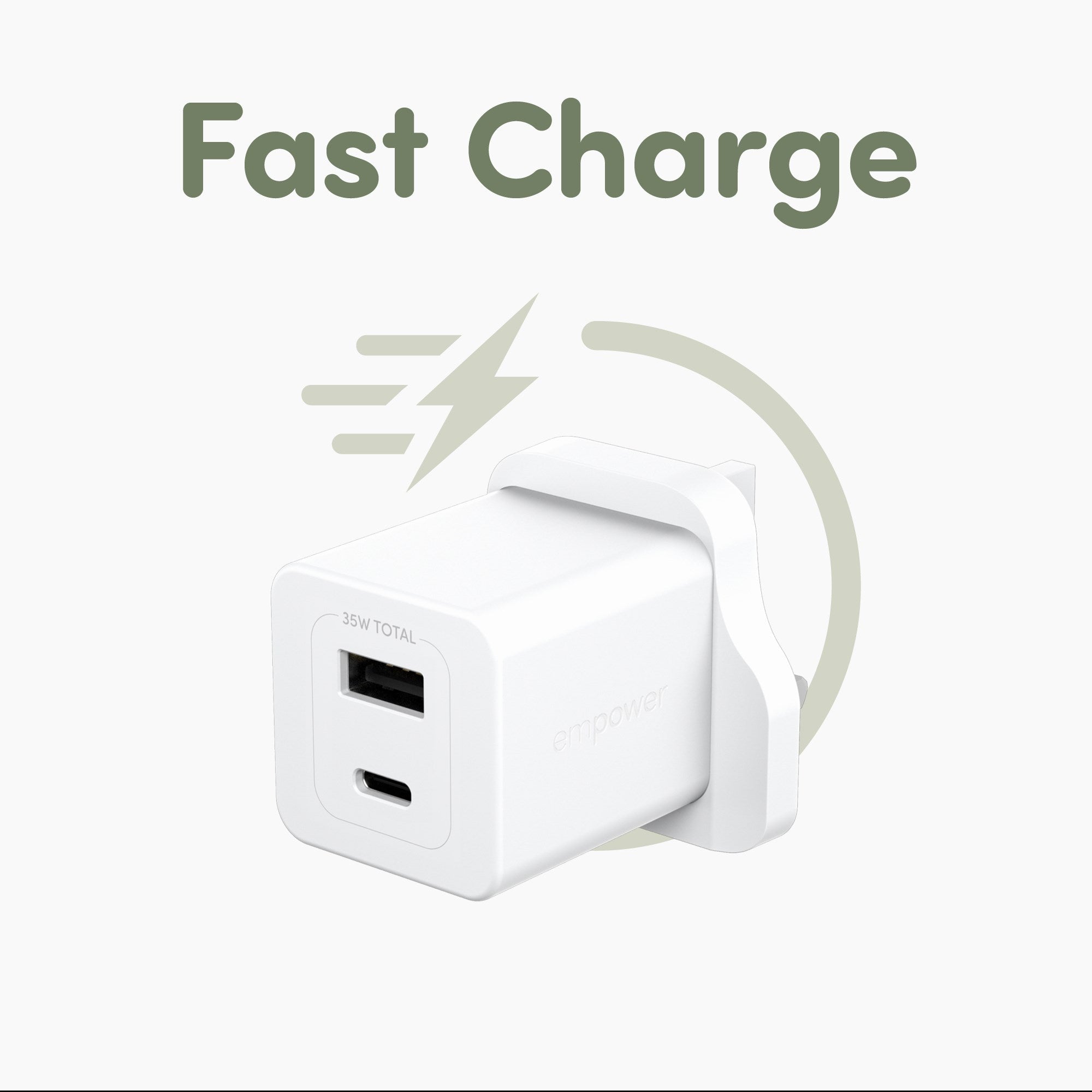 empower™ by PanzerGlass® Turbo 35W Charger incl. USB-C + USB-A | UK Plug| Silver White